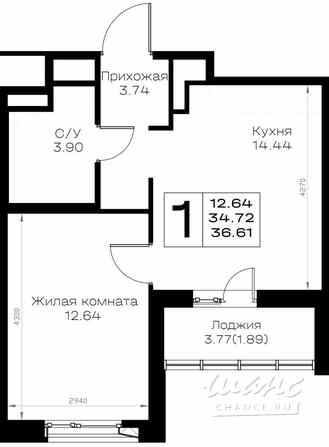 1-к квартира, 36.61 м², этаж 1/8 Всеволожск - изображение 3