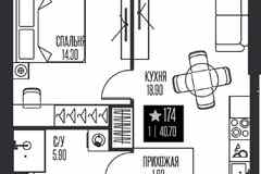 1-к квартира, 40.7 м², этаж 15/56