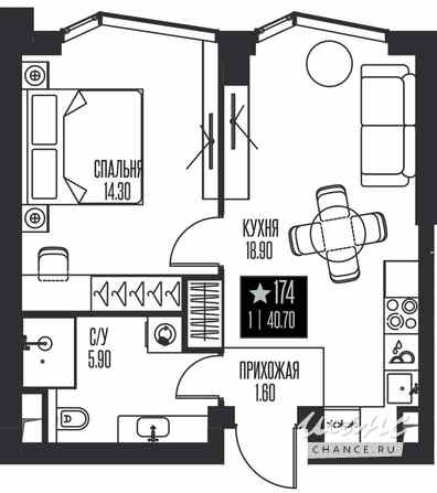 1-к квартира, 40.7 м², этаж 15/56 Москва - изображение 1