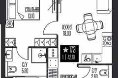 1-к квартира, 42.1 м², этаж 15/56