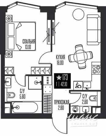 1-к квартира, 42.1 м², этаж 15/56 Москва - изображение 1
