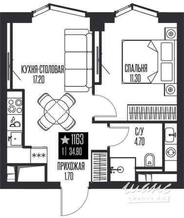 1-к квартира, 34.9 м², этаж 3/55 Москва - изображение 1
