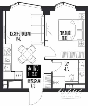 1-к квартира, 35.1 м², этаж 5/55 Москва - изображение 1