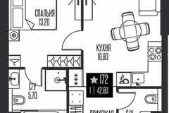 1-к квартира, 42.8 м², этаж 15/56