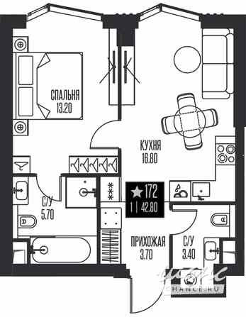 1-к квартира, 42.8 м², этаж 15/56 Москва - изображение 1