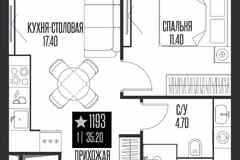1-к квартира, 35.2 м², этаж 9/55