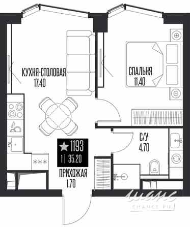 1-к квартира, 35.2 м², этаж 9/55 Москва - изображение 1