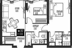 2-к квартира, 57.5 м², этаж 21/56