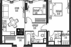 2-к квартира, 57.5 м², этаж 22/56