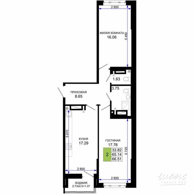 2-к квартира, 66.51 м², этаж 24/25 Ростов-на-Дону - изображение 3