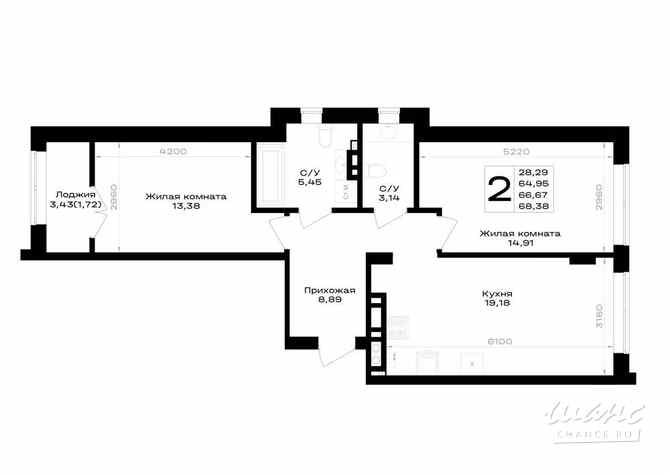 2-к квартира, 66.67 м², этаж 2/7 Гурьевск - изображение 3