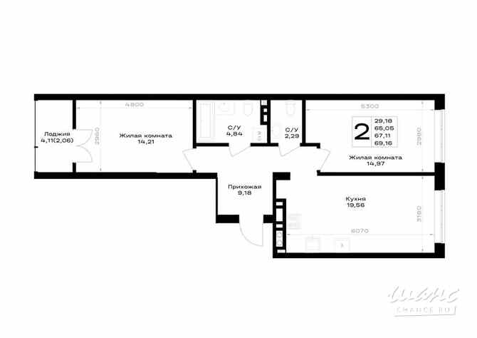 2-к квартира, 67.11 м², этаж 2/7 Гурьевск - изображение 3