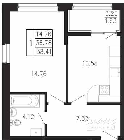 1-к квартира, 38.41 м², этаж 4/9 Крым - изображение 2