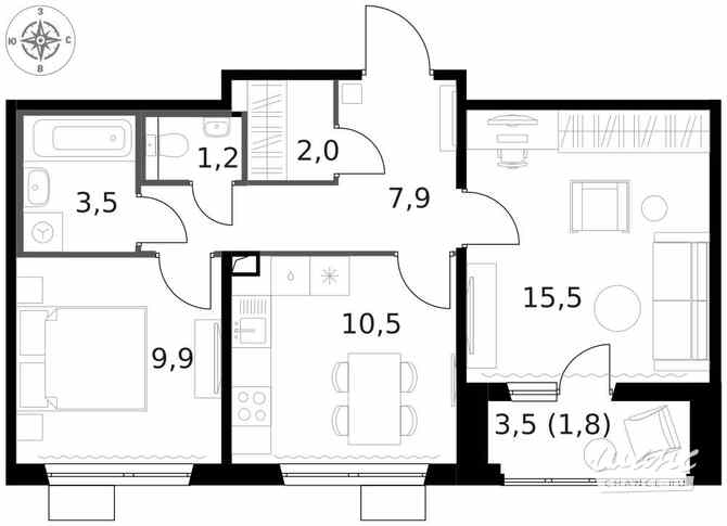 2-к квартира, 52.4 м², этаж 5/14 Москва - изображение 2