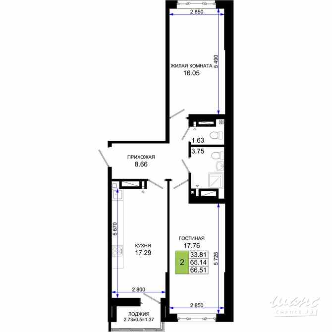 2-к квартира, 66.51 м², этаж 23/25 Ростов-на-Дону - изображение 3