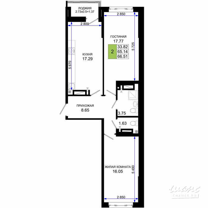 2-к квартира, 66.51 м², этаж 2/25 Ростов-на-Дону - изображение 3