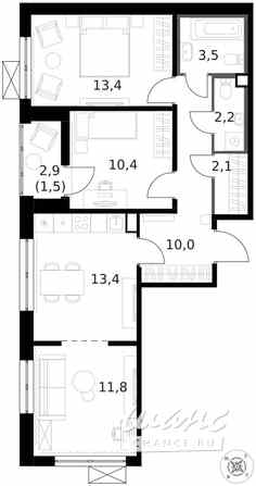 3-к квартира, 68.4 м², этаж 11/14 Москва - изображение 1