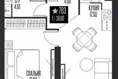1-к квартира, 38.6 м², этаж 3/52