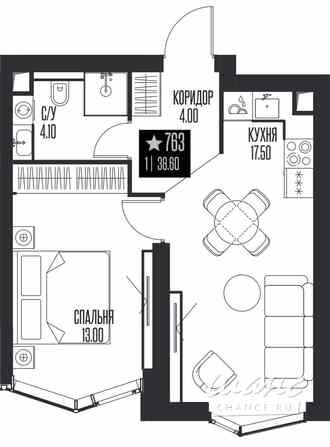 1-к квартира, 38.6 м², этаж 3/52 Москва - изображение 1