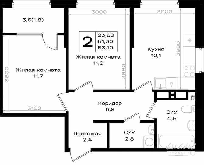 2-к квартира, 53.1 м², этаж 14/18 Аксай - изображение 3