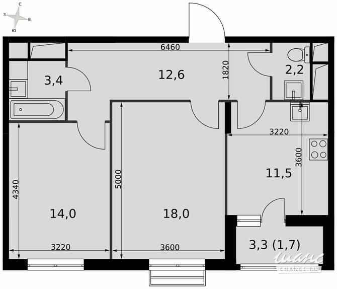 2-к квартира, 63.4 м², этаж 12/16 Москва - изображение 1