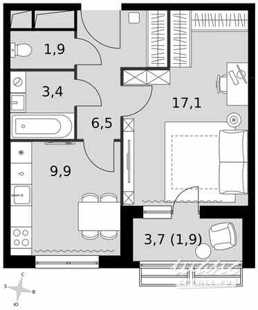 1-к квартира, 40.7 м², этаж 5/16 Москва - изображение 2