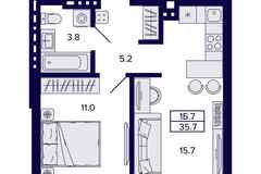 1-к квартира, 35.7 м², этаж 8/20