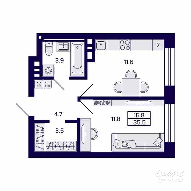 1-к квартира, 35.5 м², этаж 9/20 Новосибирск - изображение 1