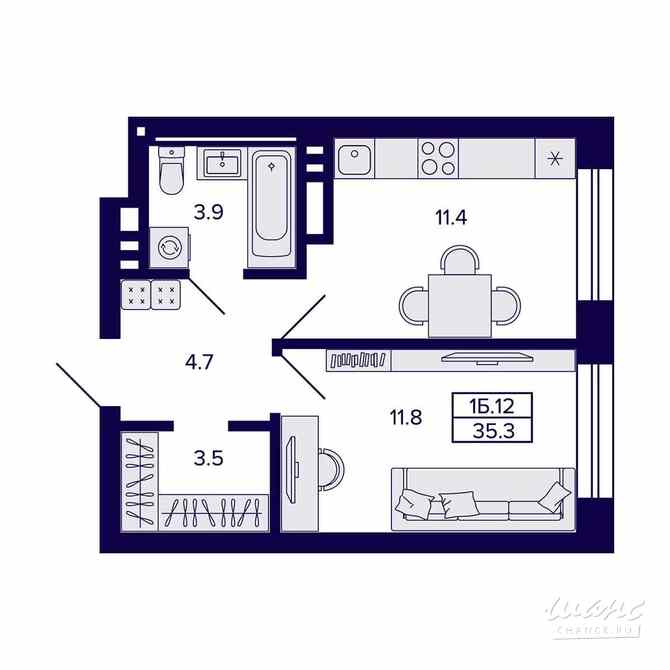 1-к квартира, 35.3 м², этаж 20/20 Новосибирск - изображение 1