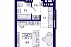 1-к квартира, 25.3 м², этаж 8/20