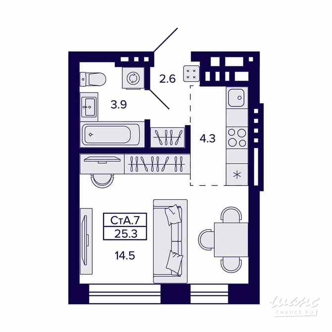 1-к квартира, 25.3 м², этаж 8/20 Новосибирск - изображение 1