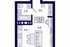 1-к квартира, 24.8 м², этаж 11/20