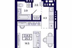1-к квартира, 25.3 м², этаж 6/20
