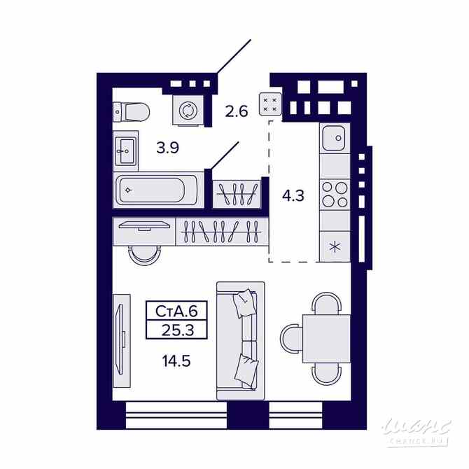 1-к квартира, 25.3 м², этаж 6/20 Новосибирск - изображение 1