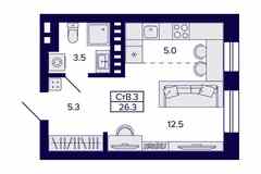 1-к квартира, 26.3 м², этаж 3/20