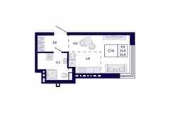 1-к квартира, 24.8 м², этаж 4/23