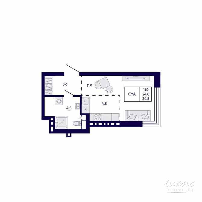 1-к квартира, 24.8 м², этаж 4/23 Новосибирск - изображение 1