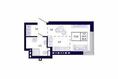 1-к квартира, 24.8 м², этаж 8/23