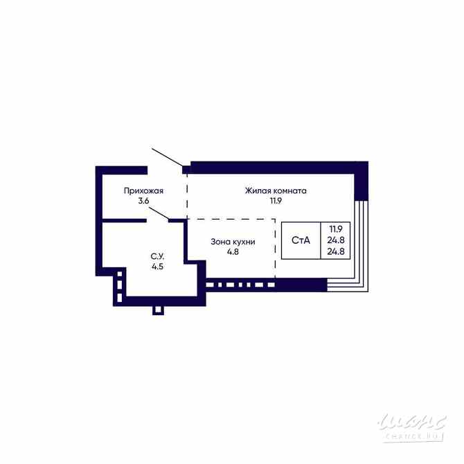 1-к квартира, 24.8 м², этаж 8/23 Новосибирск - изображение 3