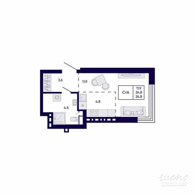 1-к квартира, 24.8 м², этаж 8/23 Новосибирск - изображение 1
