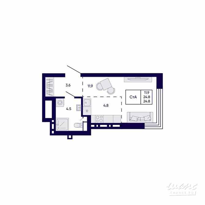 1-к квартира, 24.8 м², этаж 11/23 Новосибирск - изображение 1