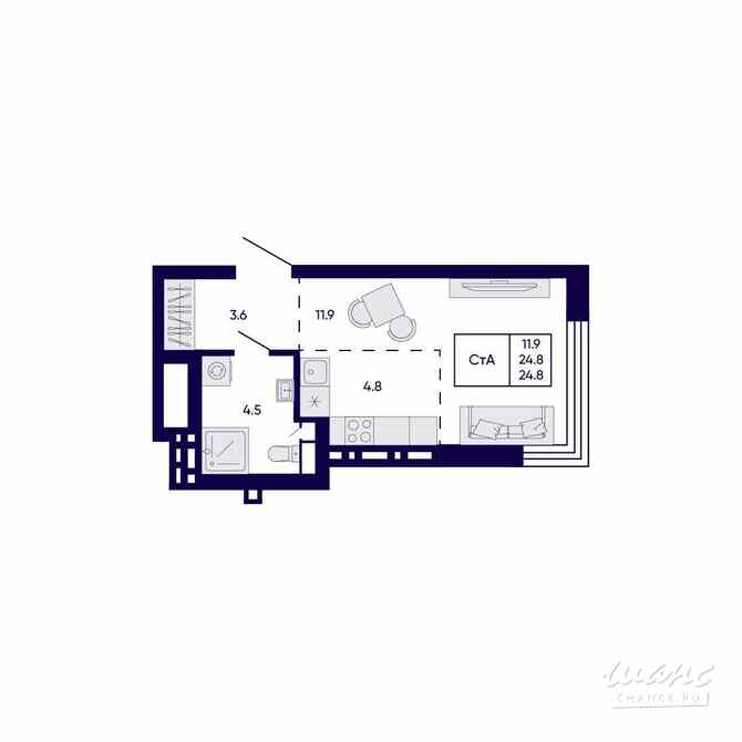 1-к квартира, 24.8 м², этаж 13/23 Новосибирск - изображение 1