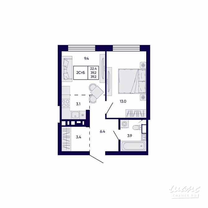 2-к квартира, 39.2 м², этаж 16/23 Новосибирск - изображение 1