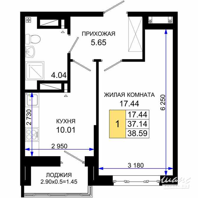 1-к квартира, 38.59 м², этаж 25/25 Ростов-на-Дону - изображение 3