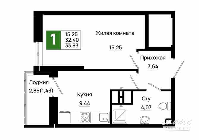 1-к квартира, 33.83 м², этаж 25/25 Ростов-на-Дону - изображение 3