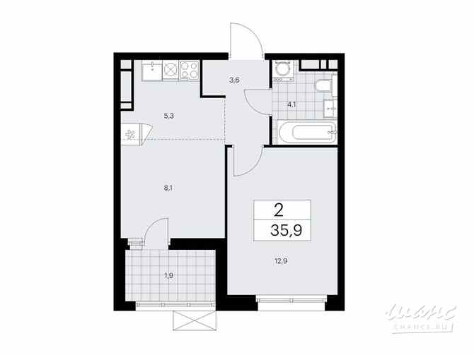 2-к квартира, 35.9 м², этаж 13/17 Коммунарка - изображение 3