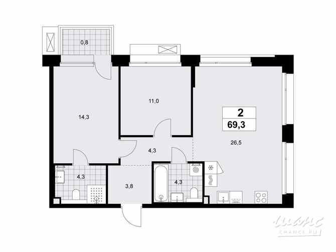 2-к квартира, 69.3 м², этаж 2/9 Москва - изображение 3